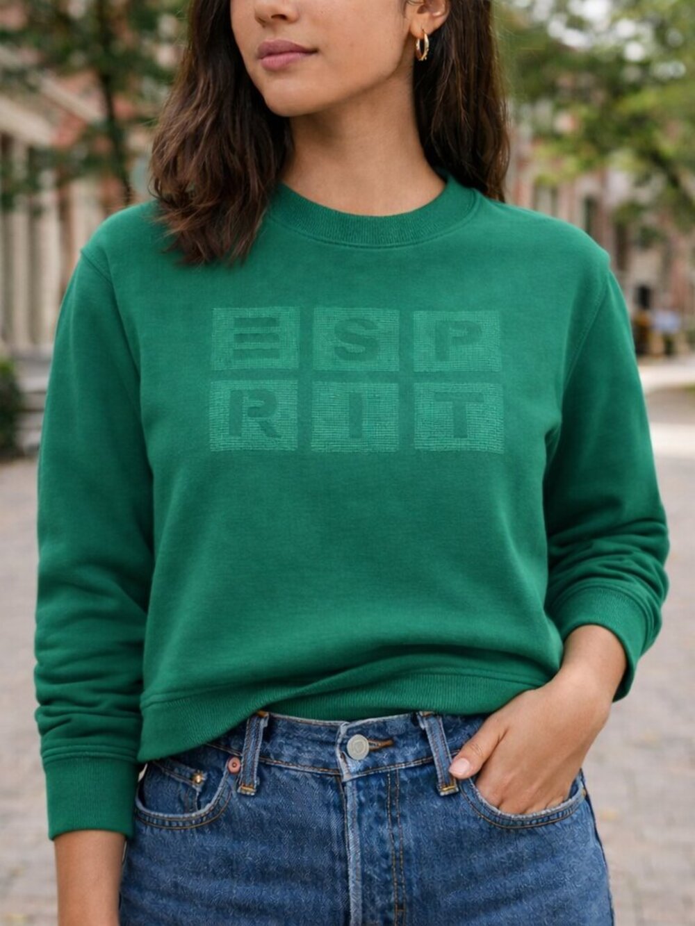 Vintage 90s ESPRIT Green Logo Sweatshirt Boxy Minimalist Fit Small - Picture 2 of 10
